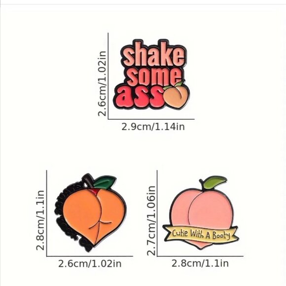 Cheeky Peach Bum Comical Pins - Picture 2 of 9